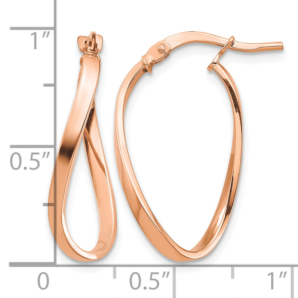 2mm Gold Oval Twisted Hoop Earrings - 14k Rose Gold / 14 x 24 mm