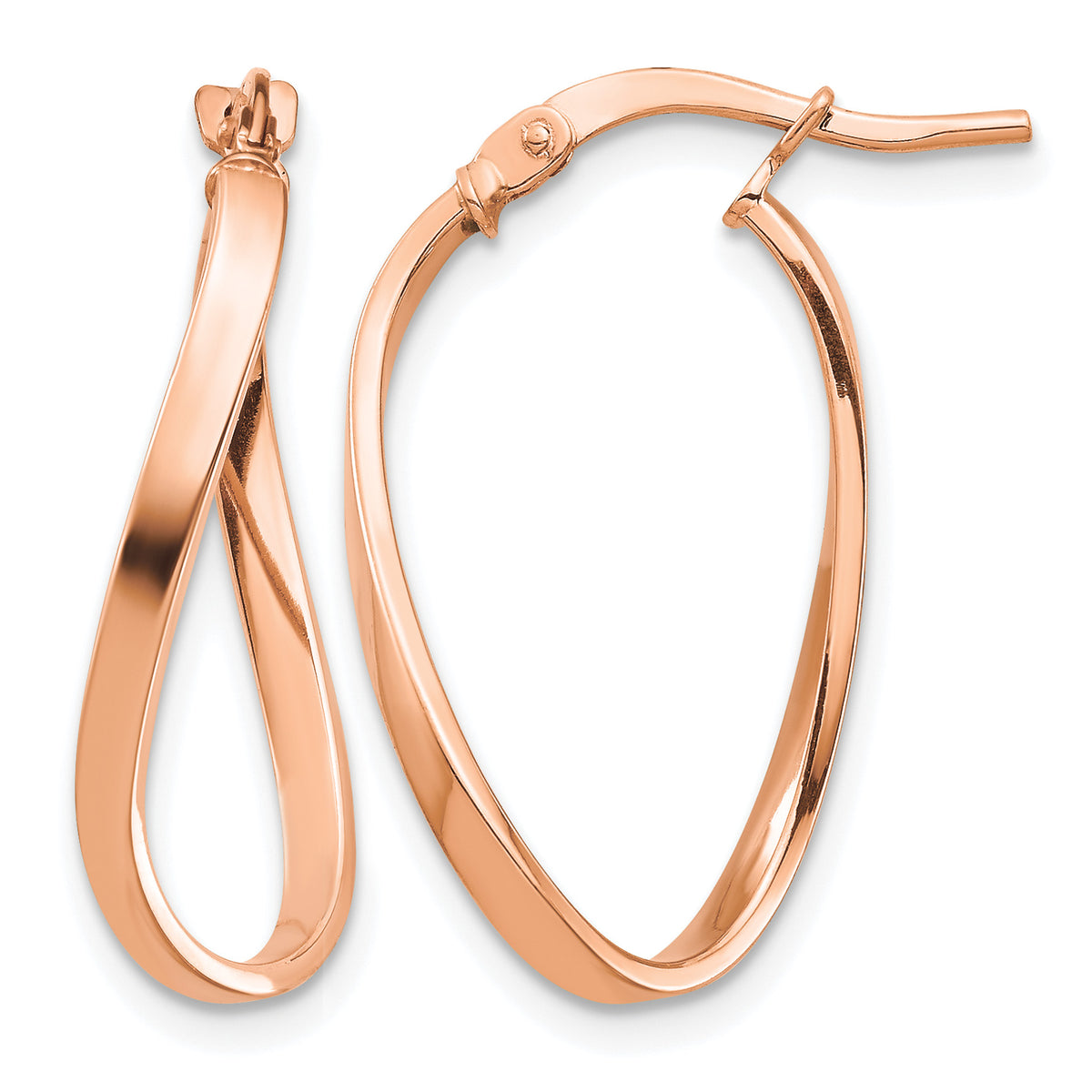 2mm Gold Oval Twisted Hoop Earrings - 14k Rose Gold / 14 x 24 mm