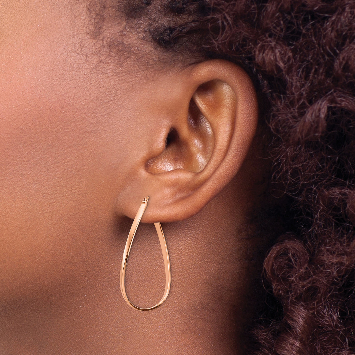 2mm Gold Oval Twisted Hoop Earrings - 14k Rose Gold / 22 x 34 mm