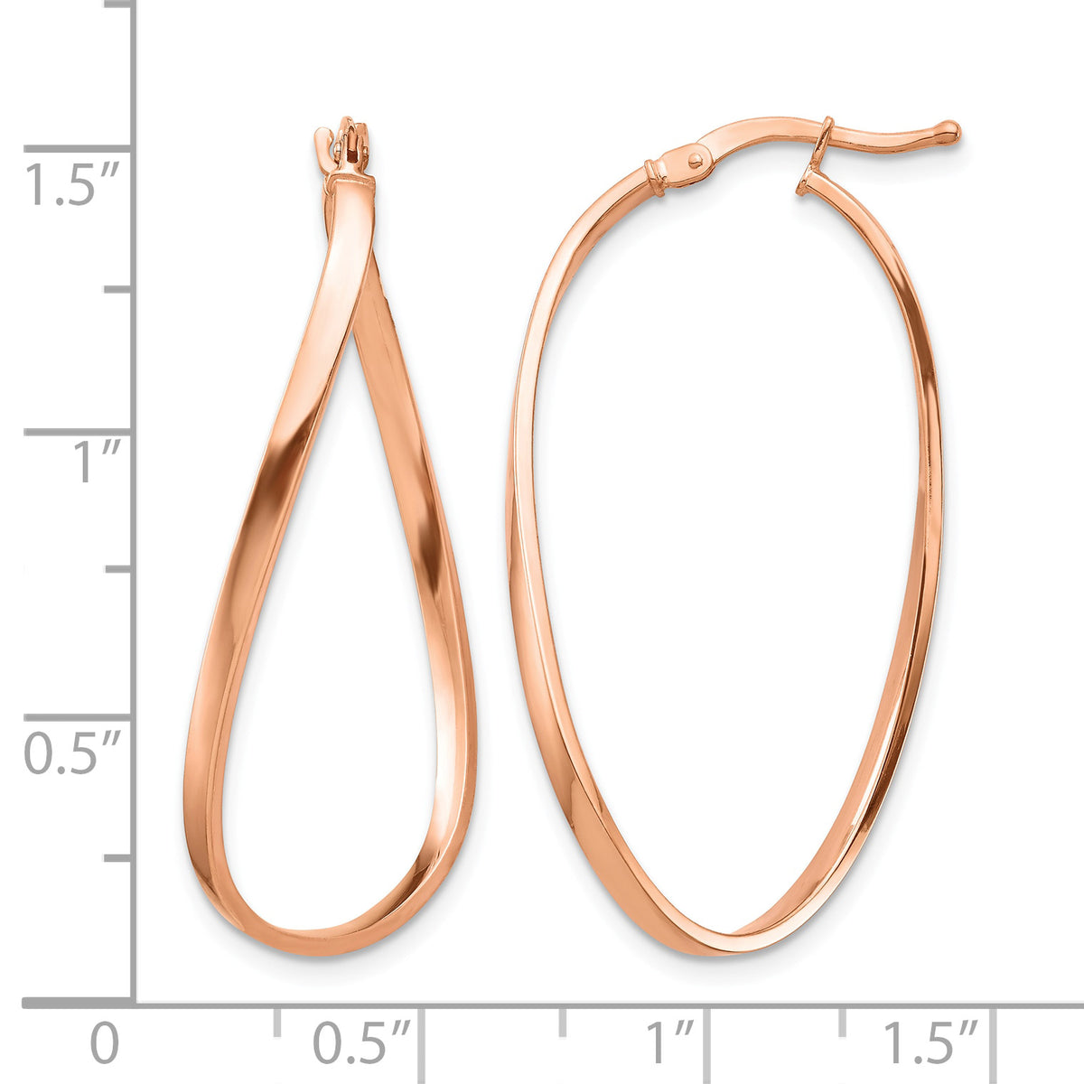 2mm Gold Oval Twisted Hoop Earrings - 14k Rose Gold / 22 x 34 mm