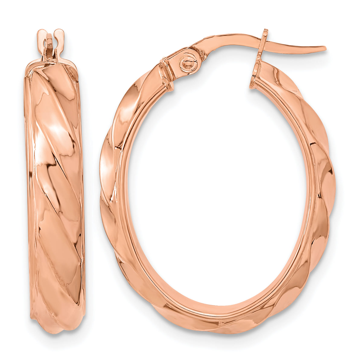 14k Rose Gold Polished Twisted Oval Hoop Earrings