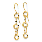 14k Yellow Gold Three Circle and Chain Dangle French Hook Earrings, view 2