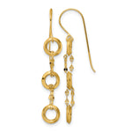 14k Yellow Gold Three Circle and Chain Dangle French Hook Earrings