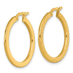 14k Yellow Gold Polished 1.5 x 24mm Textured Greek Key Hoop Earrings, view 2