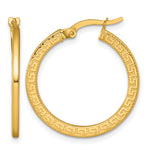 14k Yellow Gold Polished 1.5 x 24mm Textured Greek Key Hoop Earrings