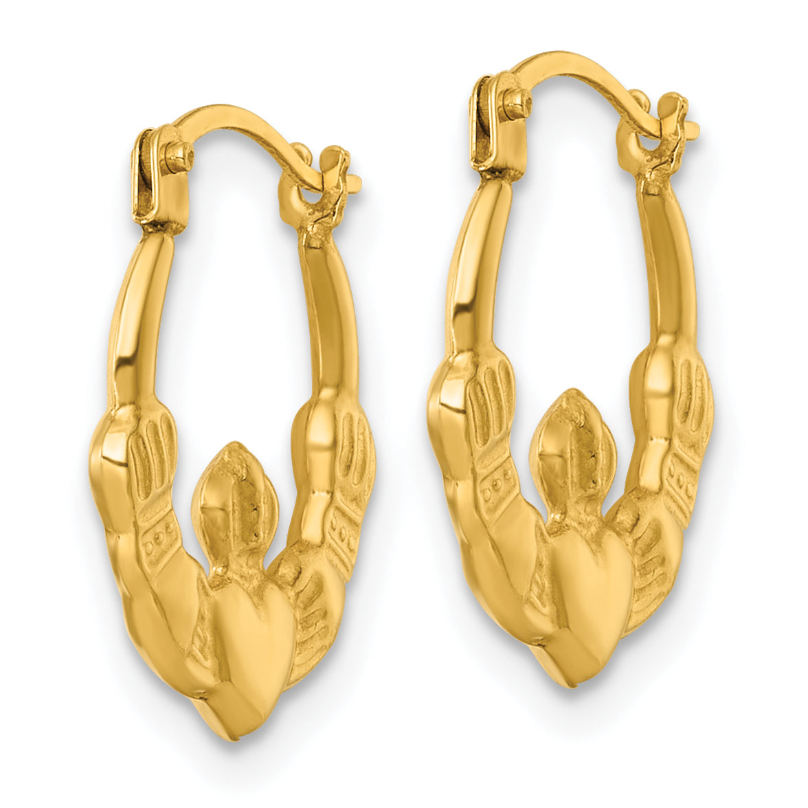 Gold Claddagh Hoop Earrings - 14k Yellow Gold / 2.25 mm / 13.5 x 16.5 mm