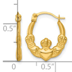 Gold Claddagh Hoop Earrings - 14k Yellow Gold / 2.25 mm / 13.5 x 16.5 mm