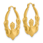 Gold Claddagh Hoop Earrings - 14k Yellow Gold / 4 mm / 23 x 26.5 mm