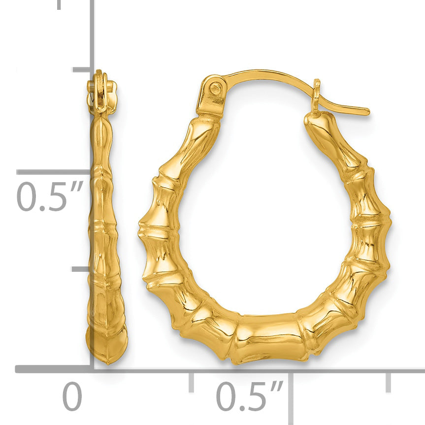 Gold Bamboo Hoop Earrings - 14k Yellow Gold / 3 mm / 17 mm