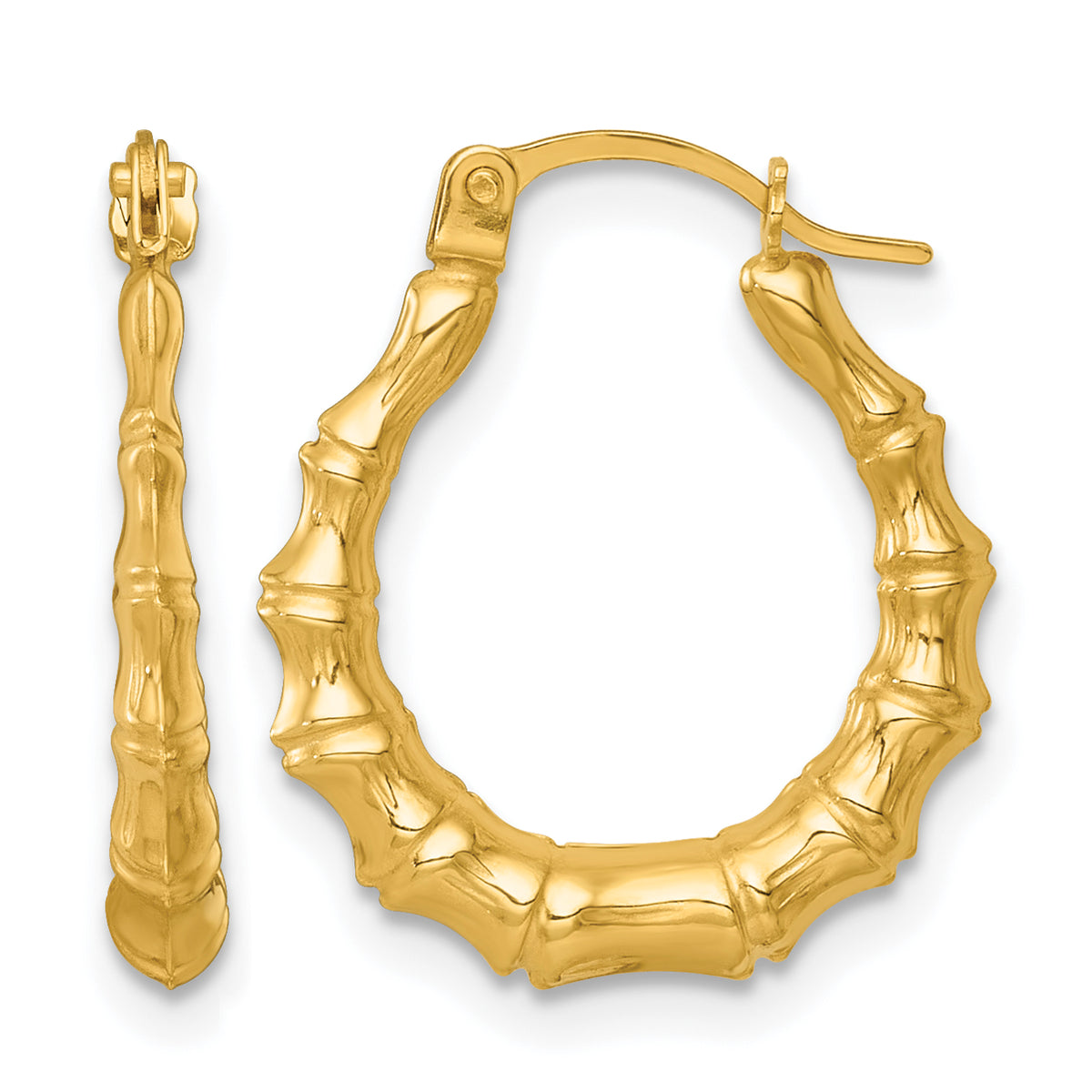 Gold Bamboo Hoop Earrings - 14k Yellow Gold / 3 mm / 17 mm