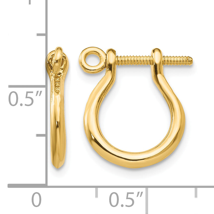 14k Yellow Gold 3-D Shackle Link Screw Earrings, shown with a ruler for scale
