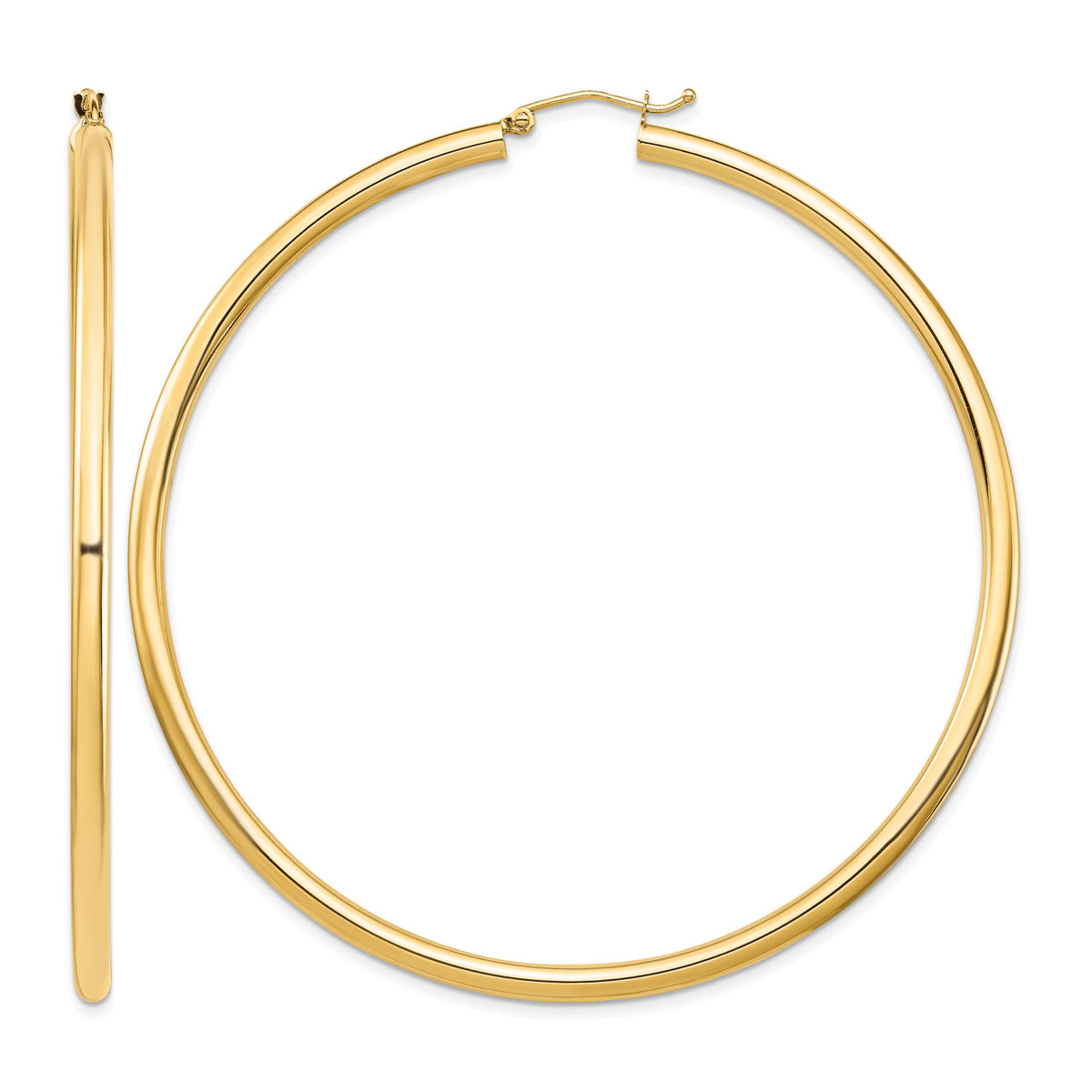 Gold Lightweight Classic Hoop Earrings - 14k Yellow Gold / 3 mm / 70 mm
