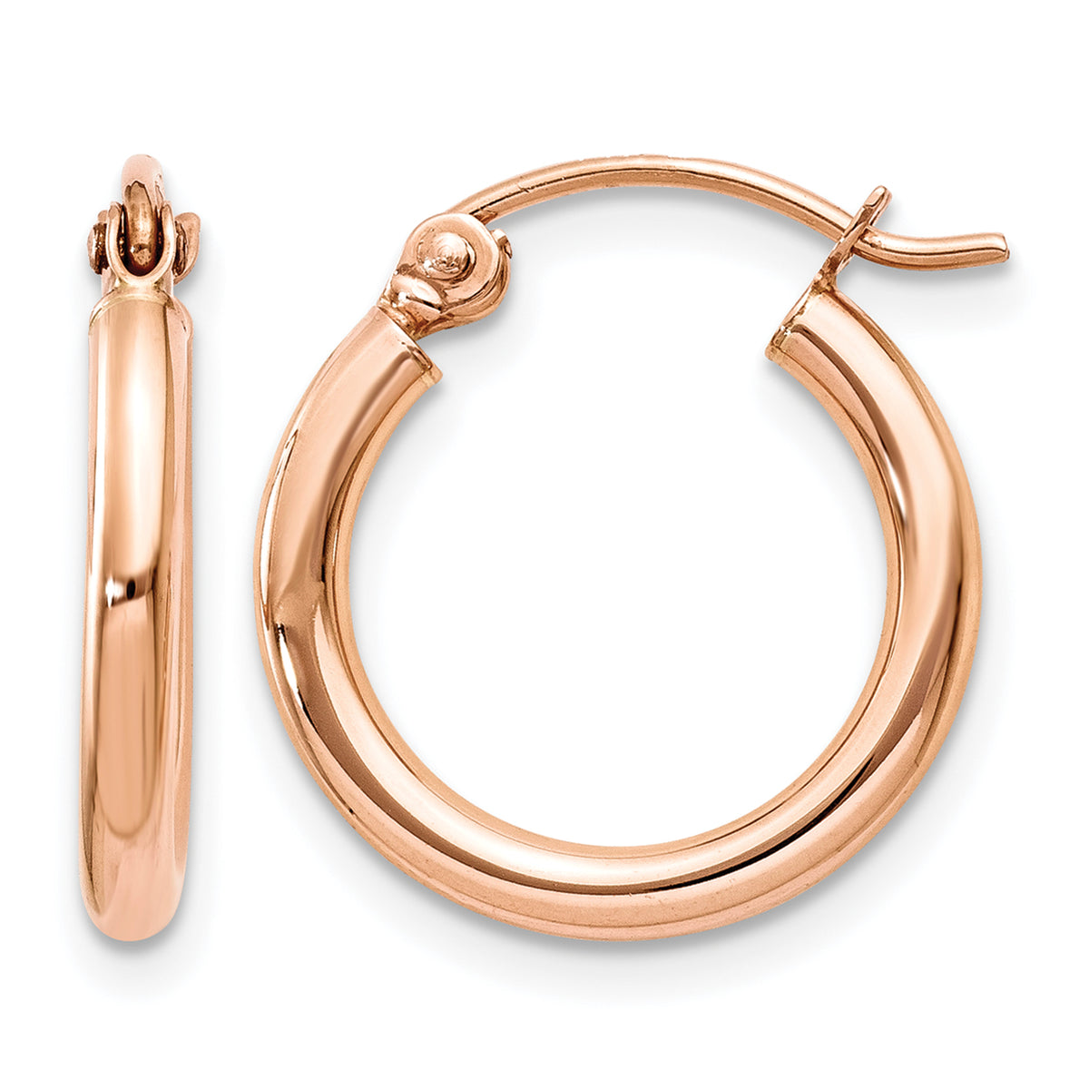 Gold Lightweight Classic Hoop Earrings - 14k Rose Gold / 2 mm / 15 mm