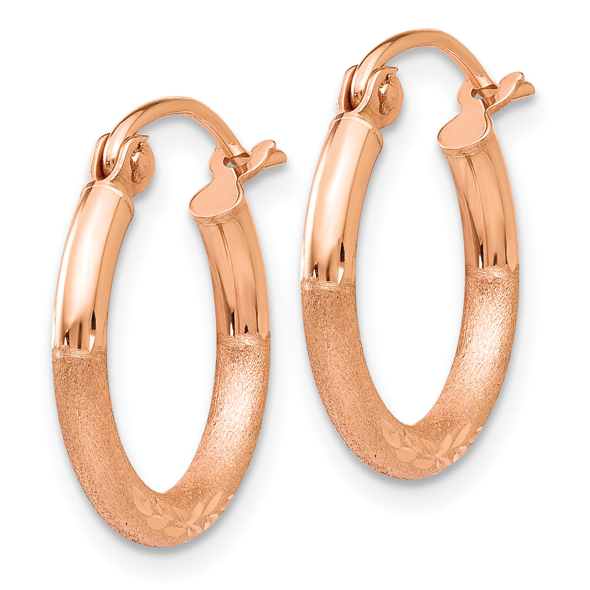 Gold Satin and Diamond-cut Hoop Earrings - 14k Rose Gold / 2 mm / 15 mm