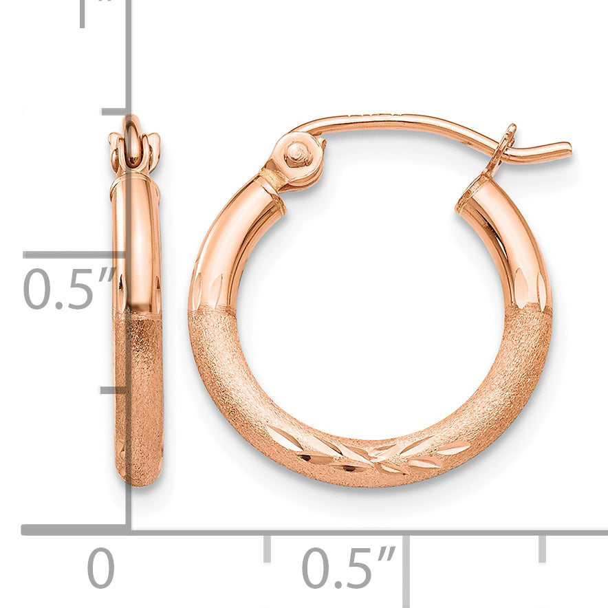 Gold Satin and Diamond-cut Hoop Earrings - 14k Rose Gold / 2 mm / 15 mm