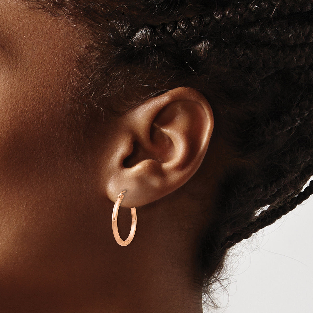 Gold Satin and Diamond-cut Hoop Earrings - 14k Rose Gold / 2 mm / 20 mm