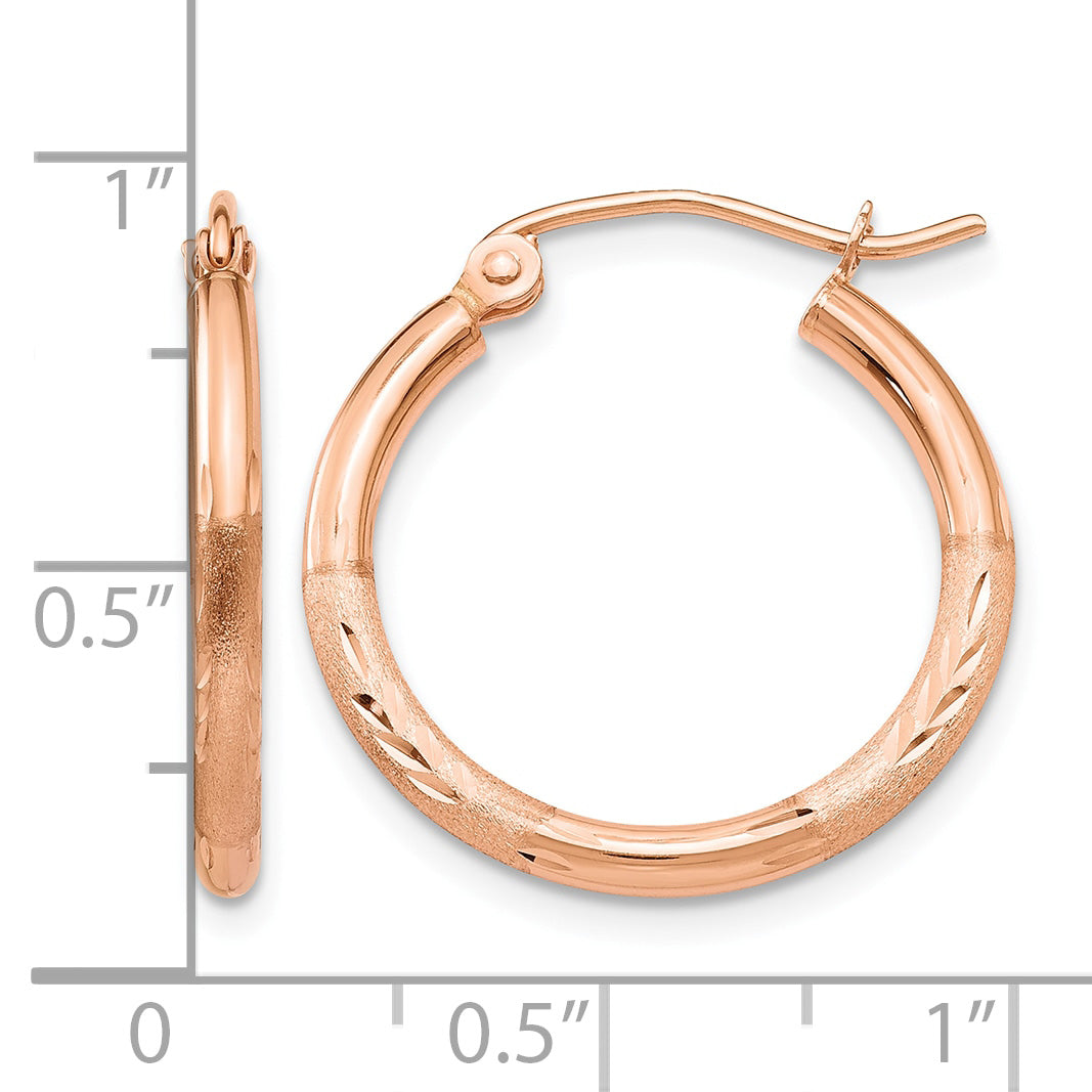 Gold Satin and Diamond-cut Hoop Earrings - 14k Rose Gold / 2 mm / 20 mm