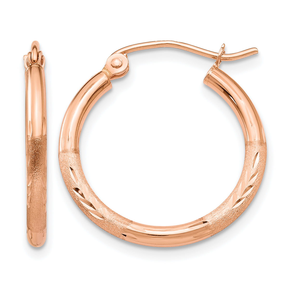 Gold Satin and Diamond-cut Hoop Earrings - 14k Rose Gold / 2 mm / 20 mm