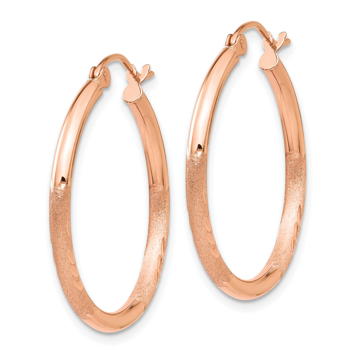 Gold Satin and Diamond-cut Hoop Earrings - 14k Rose Gold / 2 mm / 25 mm