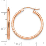 Gold Satin and Diamond-cut Hoop Earrings - 14k Rose Gold / 2 mm / 25 mm