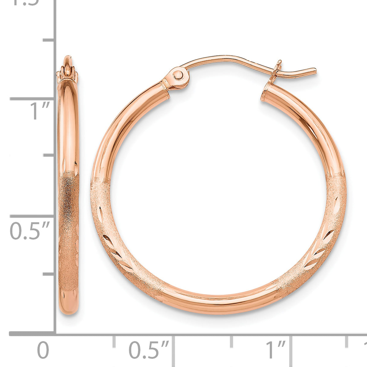 Gold Satin and Diamond-cut Hoop Earrings - 14k Rose Gold / 2 mm / 25 mm
