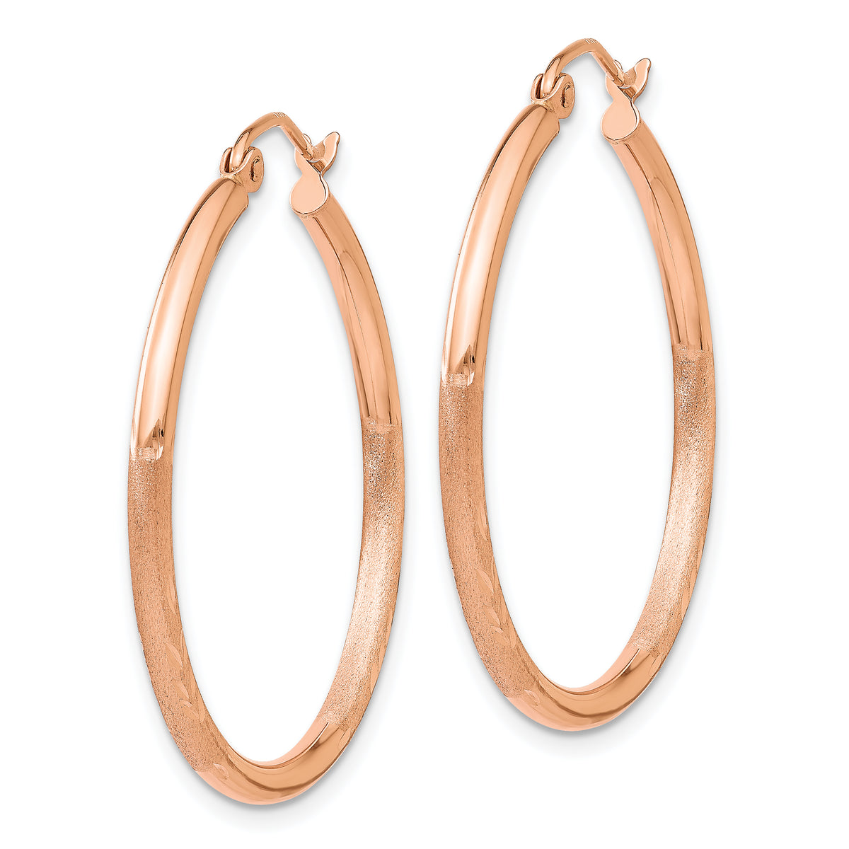 Gold Satin and Diamond-cut Hoop Earrings - 14k Rose Gold / 2 mm / 30 mm