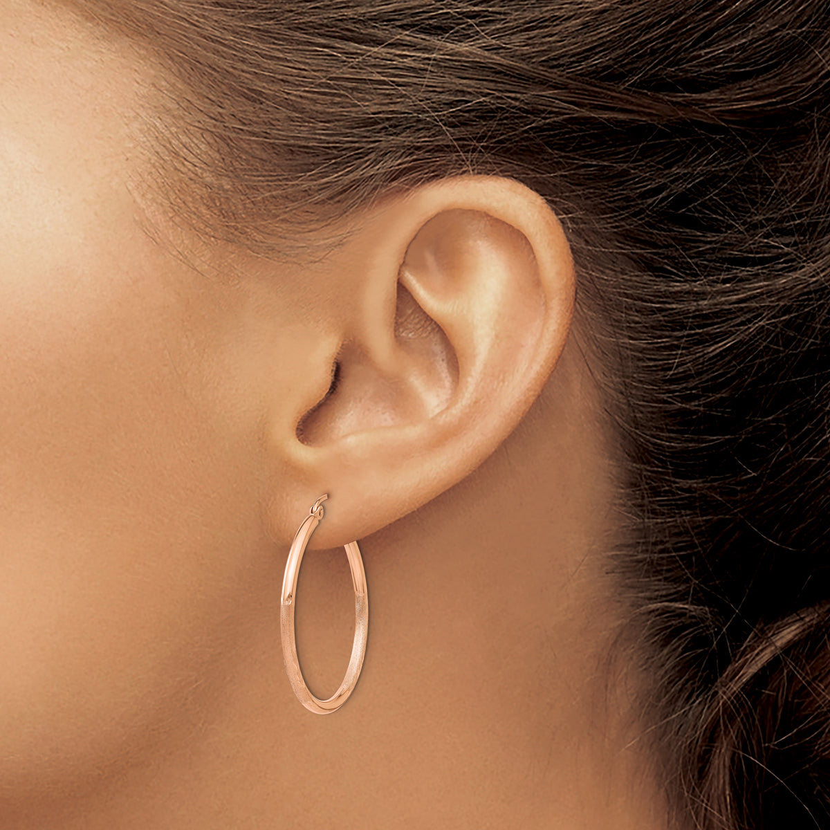 Gold Satin and Diamond-cut Hoop Earrings - 14k Rose Gold / 2 mm / 30 mm