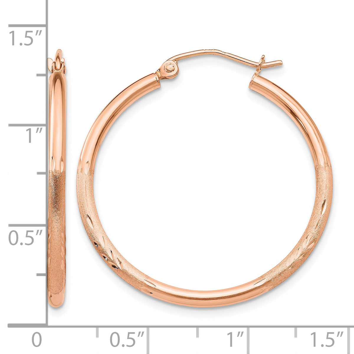 Gold Satin and Diamond-cut Hoop Earrings - 14k Rose Gold / 2 mm / 30 mm