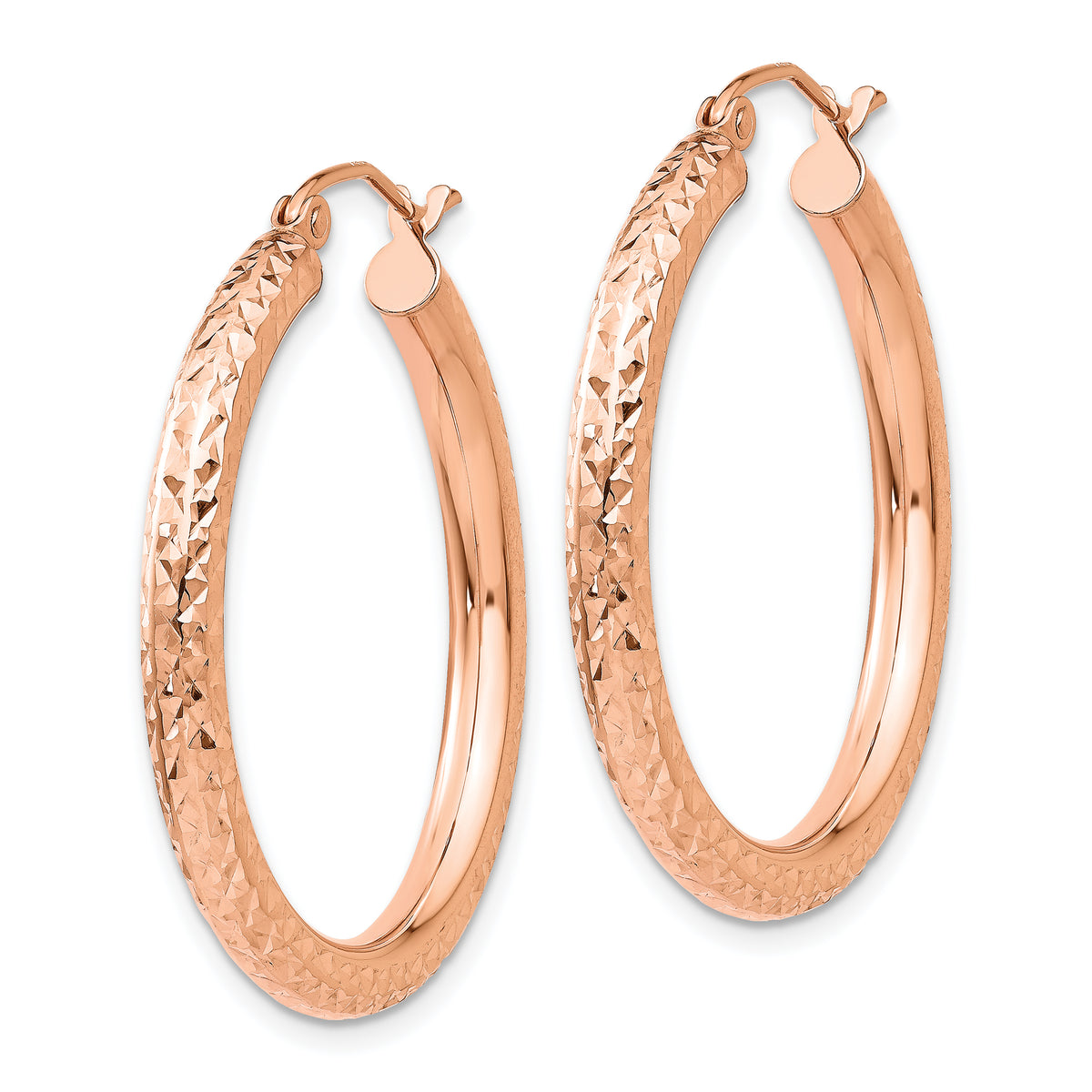 Gold Diamond-cut Classic Hoop Earrings - 14k Rose Gold / 2 mm / 30 mm, Round