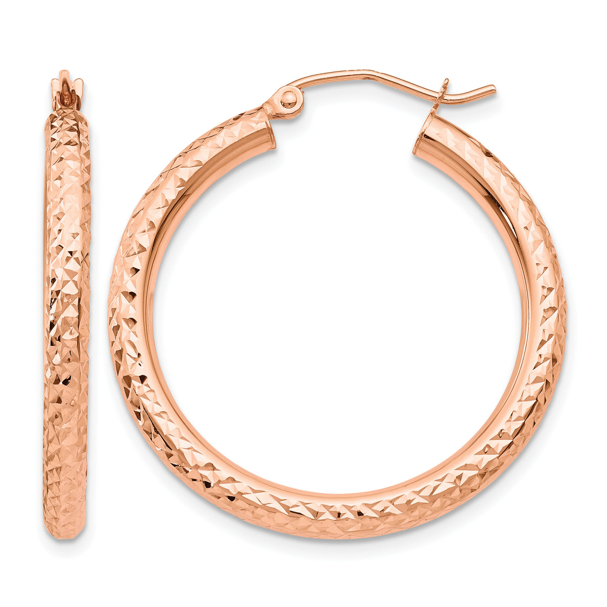 Gold Diamond-cut Classic Hoop Earrings - 14k Rose Gold / 2 mm / 30 mm, Round