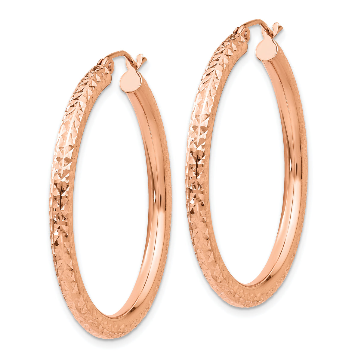 Gold Diamond-cut Classic Hoop Earrings - 14k Rose Gold / 2 mm / 35 mm