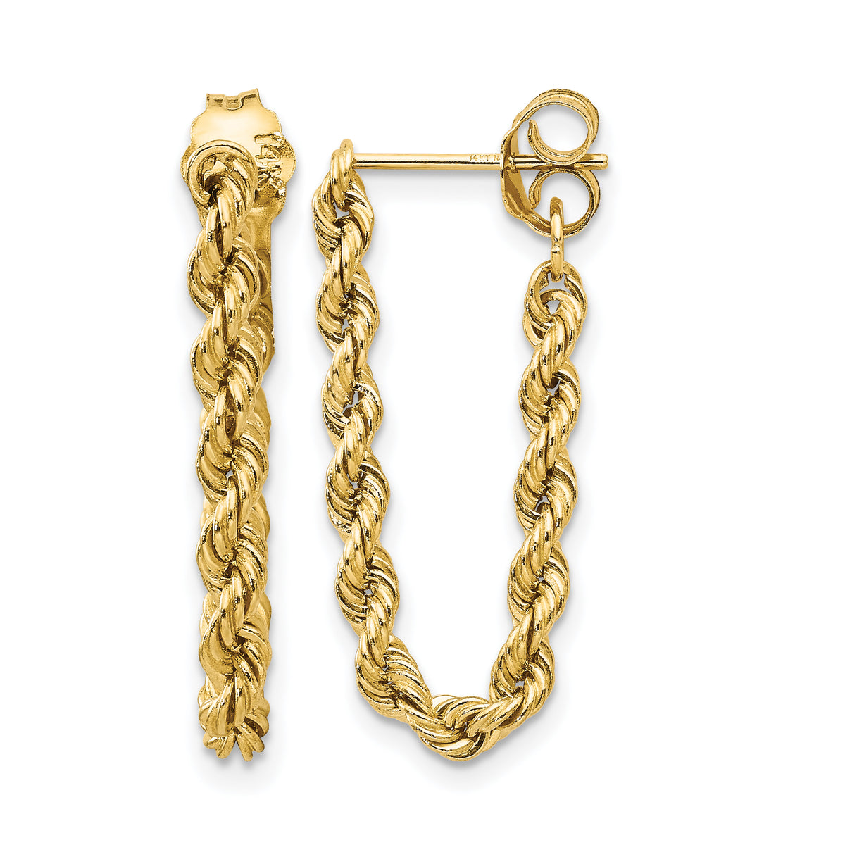 Gold Rope Dangle Post Earrings - 14k Yellow Gold