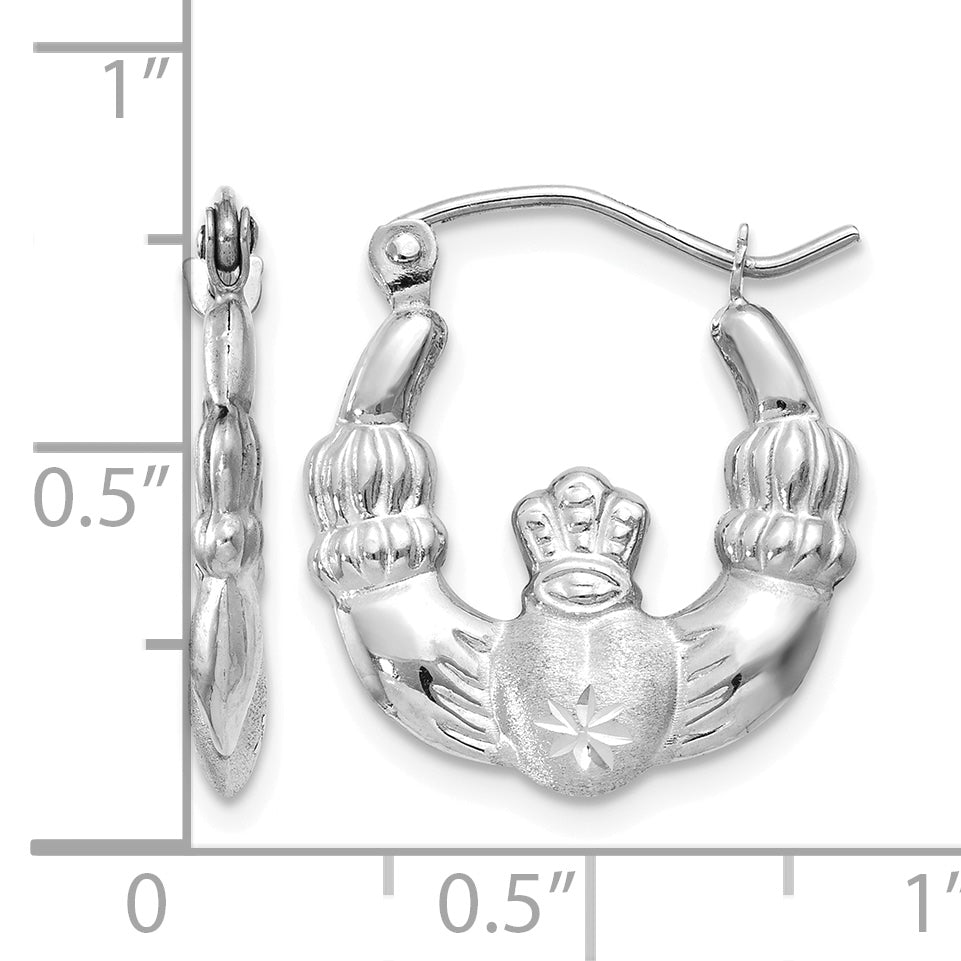 Gold Claddagh Hoop Earrings - 14k White Gold / 2.5 mm / 16.5 x 19 mm