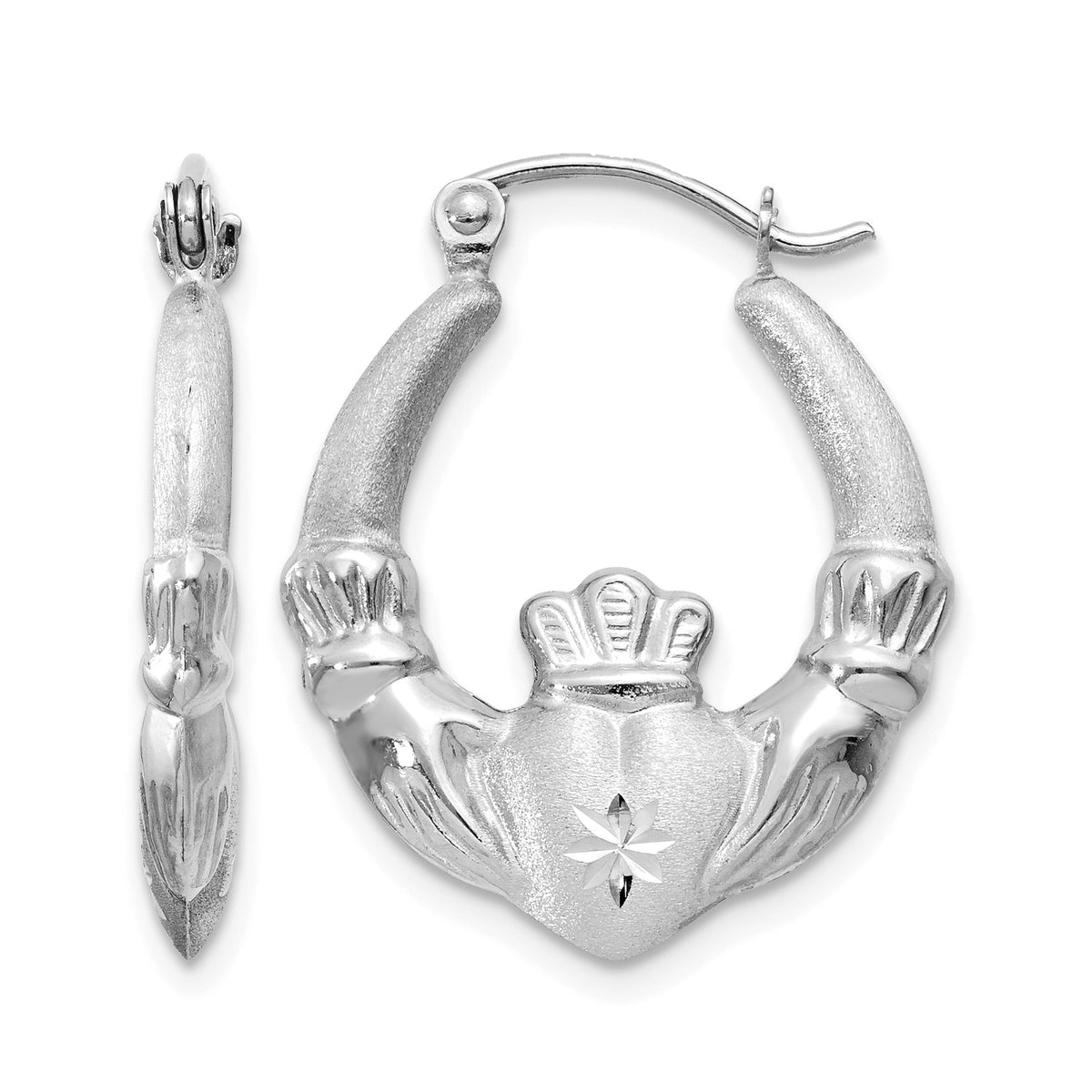 Gold Claddagh Hoop Earrings - 14k White Gold / 3.25 mm / 18 x 22.5 mm