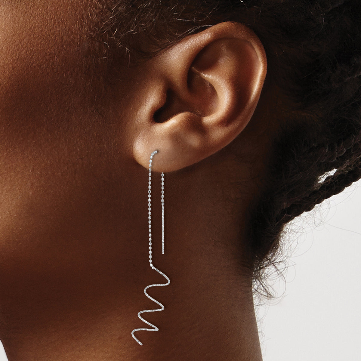 Gold Diamond-cut Twisted Theader Earrings - 14k White Gold