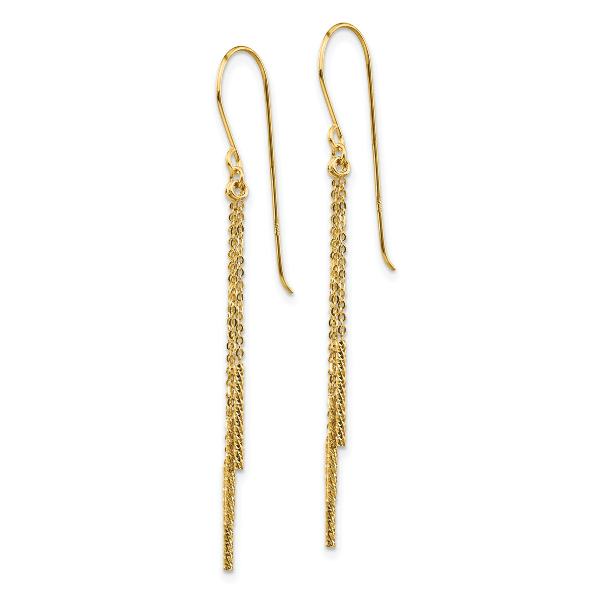 14k Polished Diamond-cut Chain and Bar Dangle French Hook Earrings