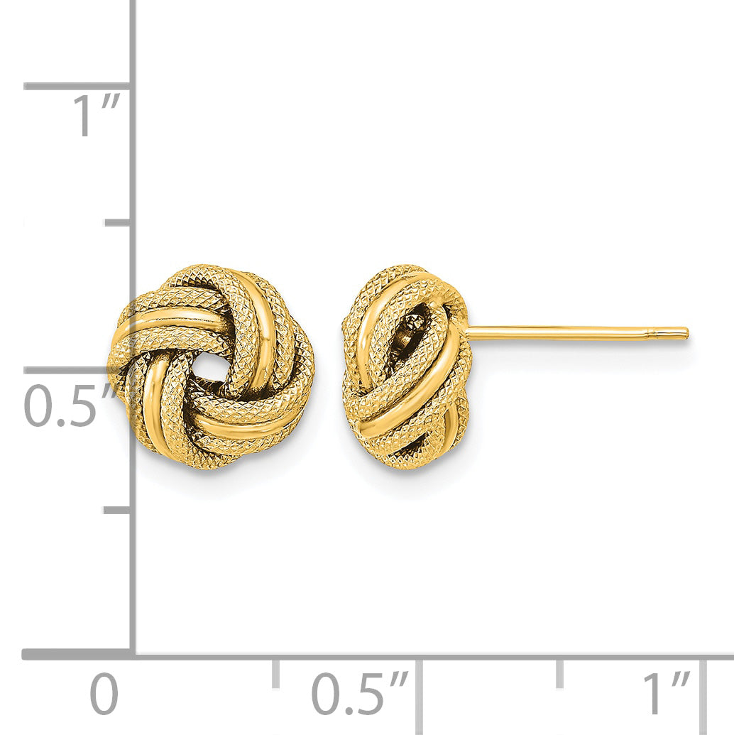Gold Textured Love Knot Post Earrings - 14k Yellow Gold