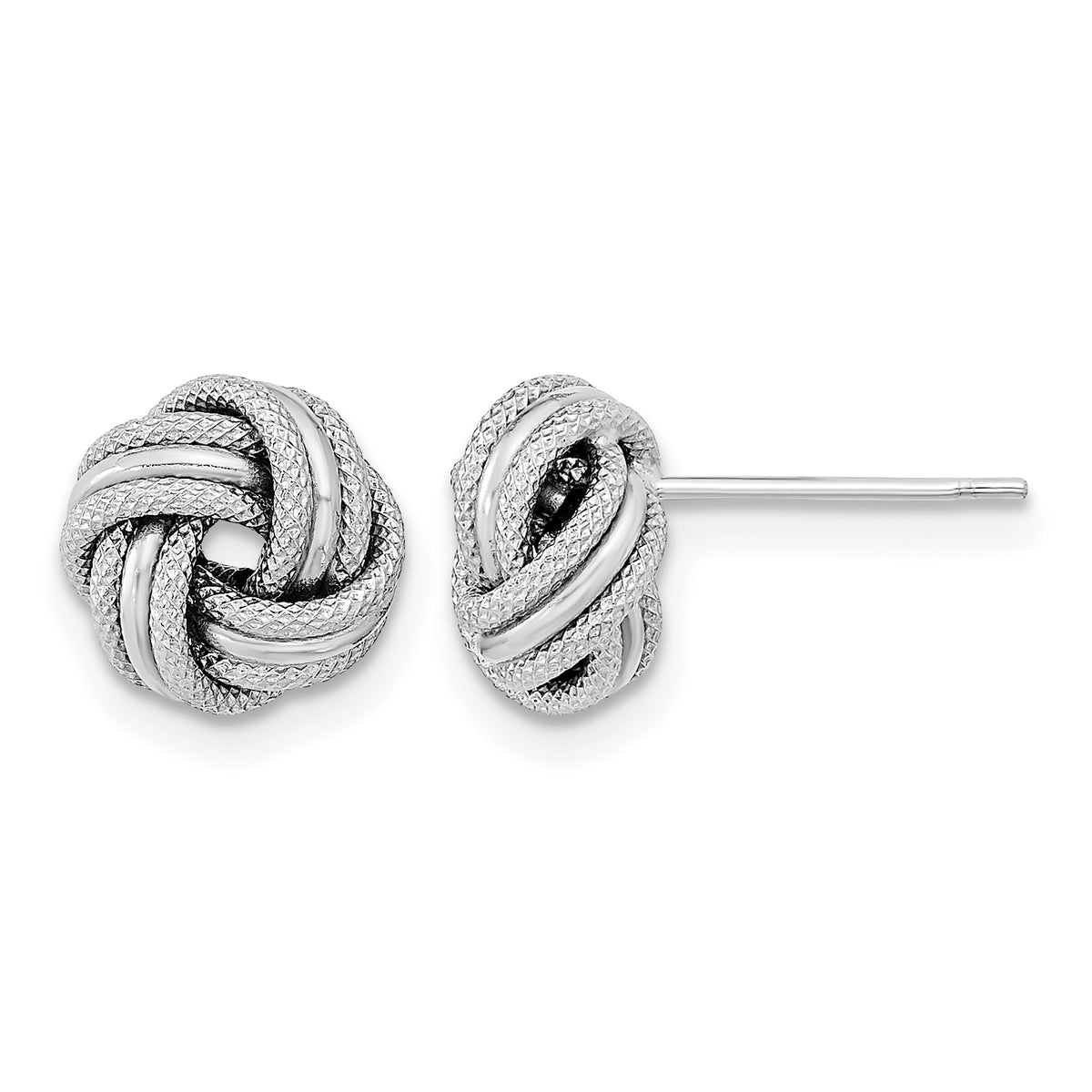 Gold Textured Love Knot Post Earrings - 14k White Gold