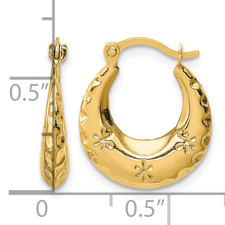 Gold Floral Hoop Earrings - 14k Yellow Gold