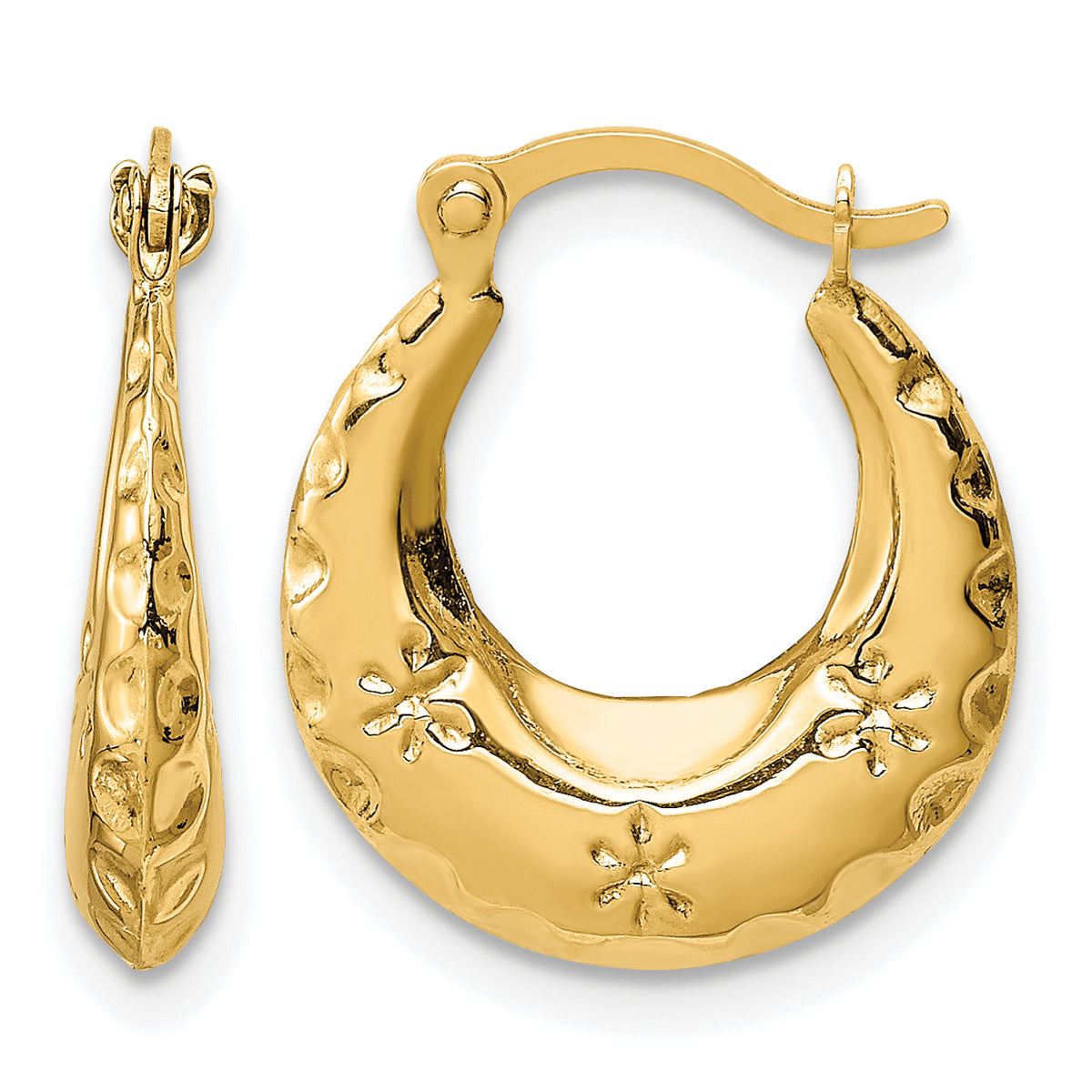 Gold Floral Hoop Earrings - 14k Yellow Gold