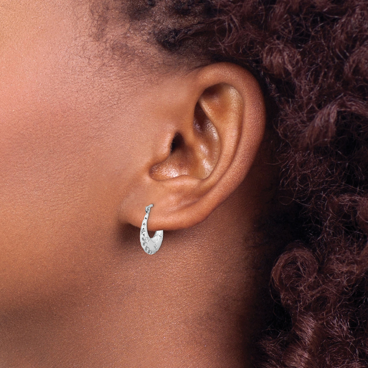 Gold Floral Hoop Earrings - 14k White Gold