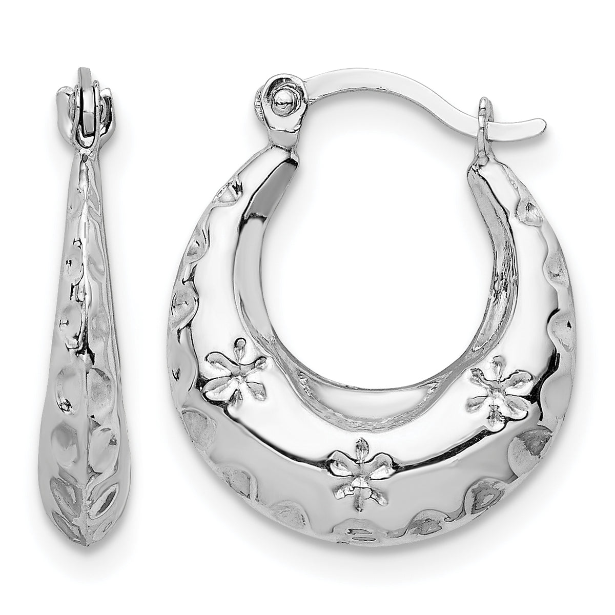 Gold Floral Hoop Earrings - 14k White Gold#14k White Gold