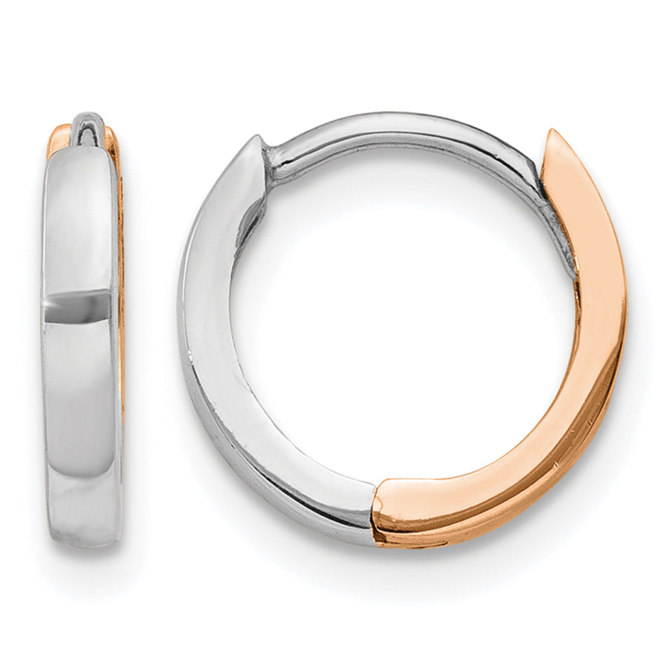 14k Two-tone Rose and White Gold 1.75mm Hinged Hoop Earrings