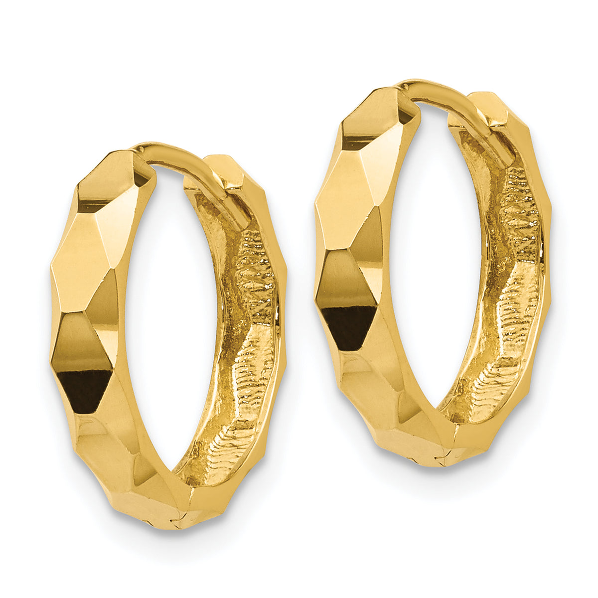 Gold Diamond-cut Circle Hinged Hoop Earrings - 14k Yellow Gold / 2 mm, Diamond-Cut