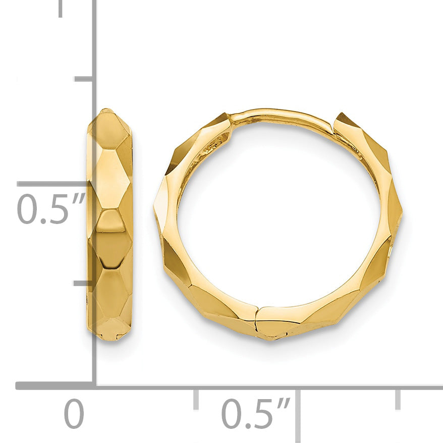Gold Diamond-cut Circle Hinged Hoop Earrings - 14k Yellow Gold / 2 mm, Diamond-Cut