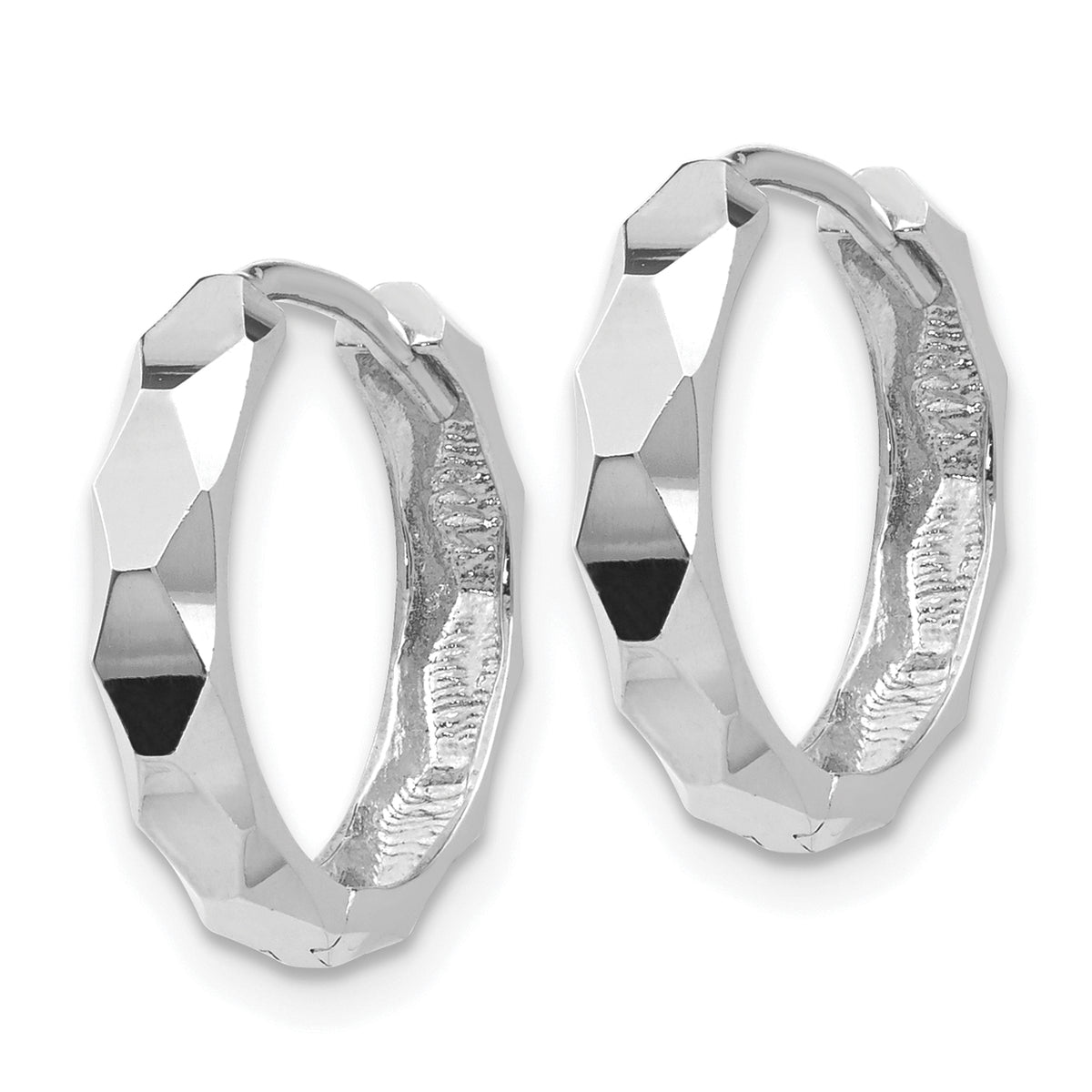 Gold Diamond-cut Circle Hinged Hoop Earrings - 14k White Gold / 2 mm, Diamond-Cut
