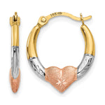14K and White and Rose Rhodium Heart Hoop Earrings