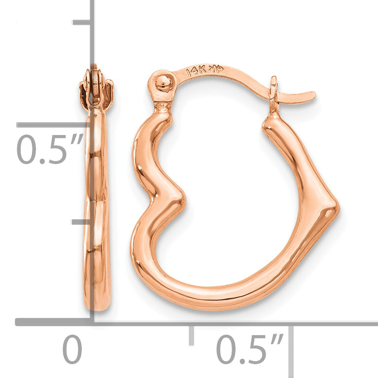 Gold Heart Shaped Hoop Earrings - 14k Rose Gold / 13 x 16 mm
