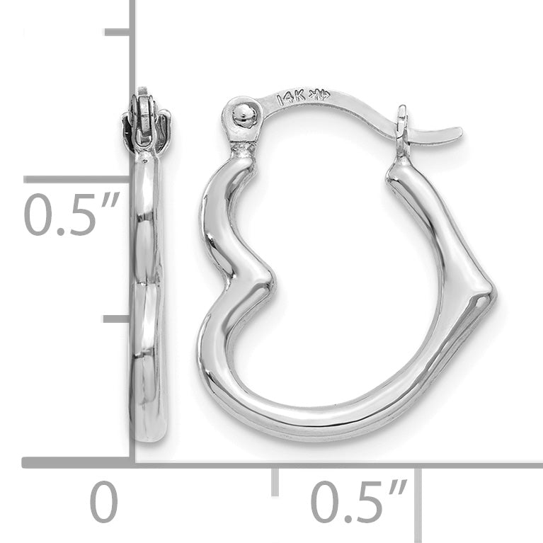 Gold Heart Shaped Hoop Earrings - 14k White Gold / 13 x 16 mm