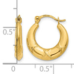 14k Gold Hollow X Hoop Earrings, shown with a ruler for scale - 14k Yellow Gold